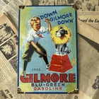 VINTAGE 1946 GILMORE BLU-GREEN GASOLINE 8X12 INCHES PORCELAIN ENAMEL SIGN