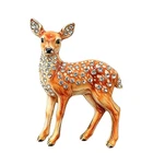 Christmas Reindeer Brooch Holiday Deer Pin Rhinestone Gold Tone Fall Jewelry Gif