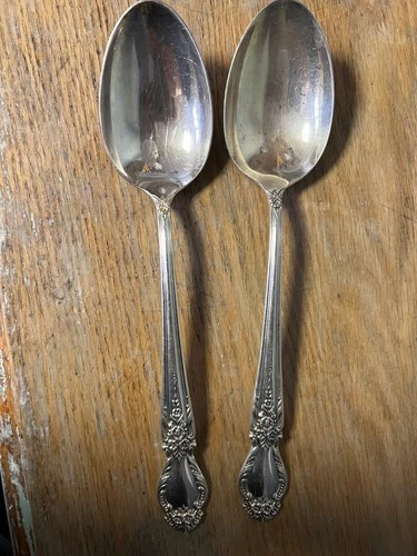 International Sterling SET of 2 Serving Spoons BROCADE Pattern 8.5"