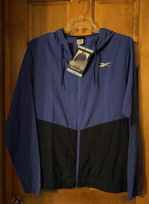 REEBOK Men s Size L Full-Zip Windbreaker Jacket with Hood   Blue