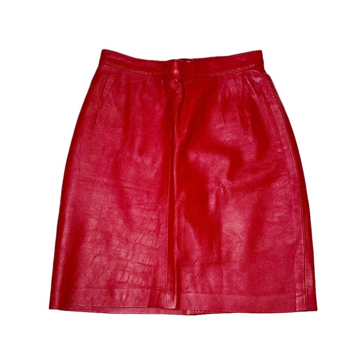 Minifalda lápiz vintage de cuero rojo talla pequeña