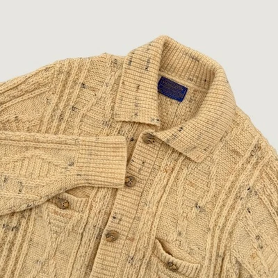 Pendleton Wool Cardigan Sweater Womens M Cable Knit Made in USA Vintage 70's - Image 1 of 4