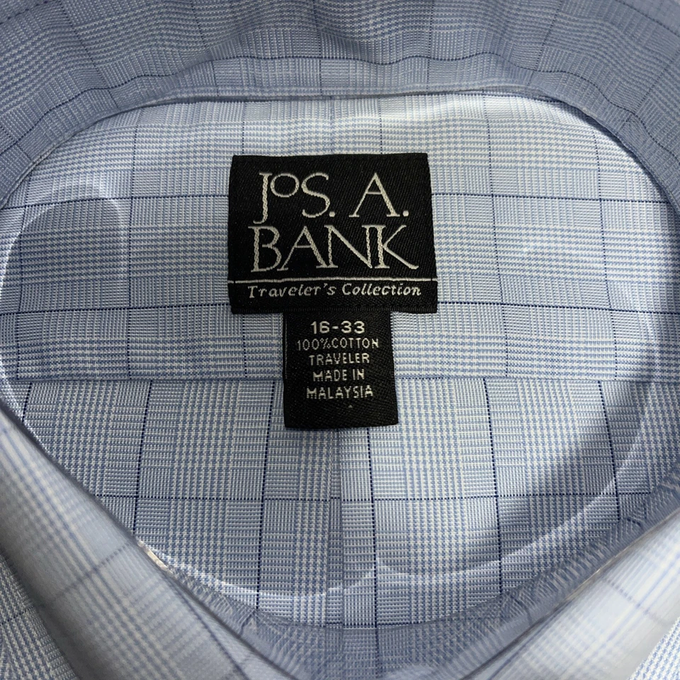 Camisa de vestir Jos A Bank Traveler 16-33 tradicional azul claro a cuadros nueva con etiquetas Foto 2 de 4
