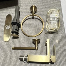 Brushed Gold Bathroom Accessory Set with Towel Ring, Toilet Paper Holder, Hose