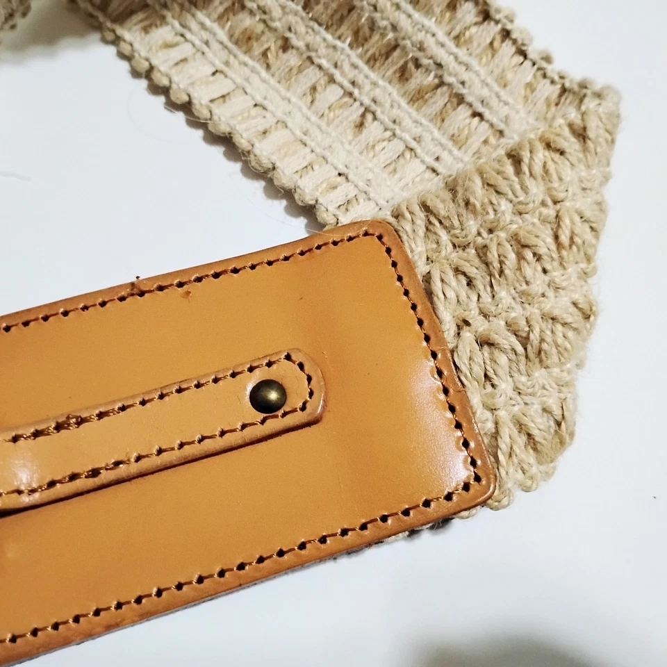 Cinturón para mujer Fossil 29-30" cuero sintético tostado yute? Hebilla Boho Western tono latón Foto 3 de 4