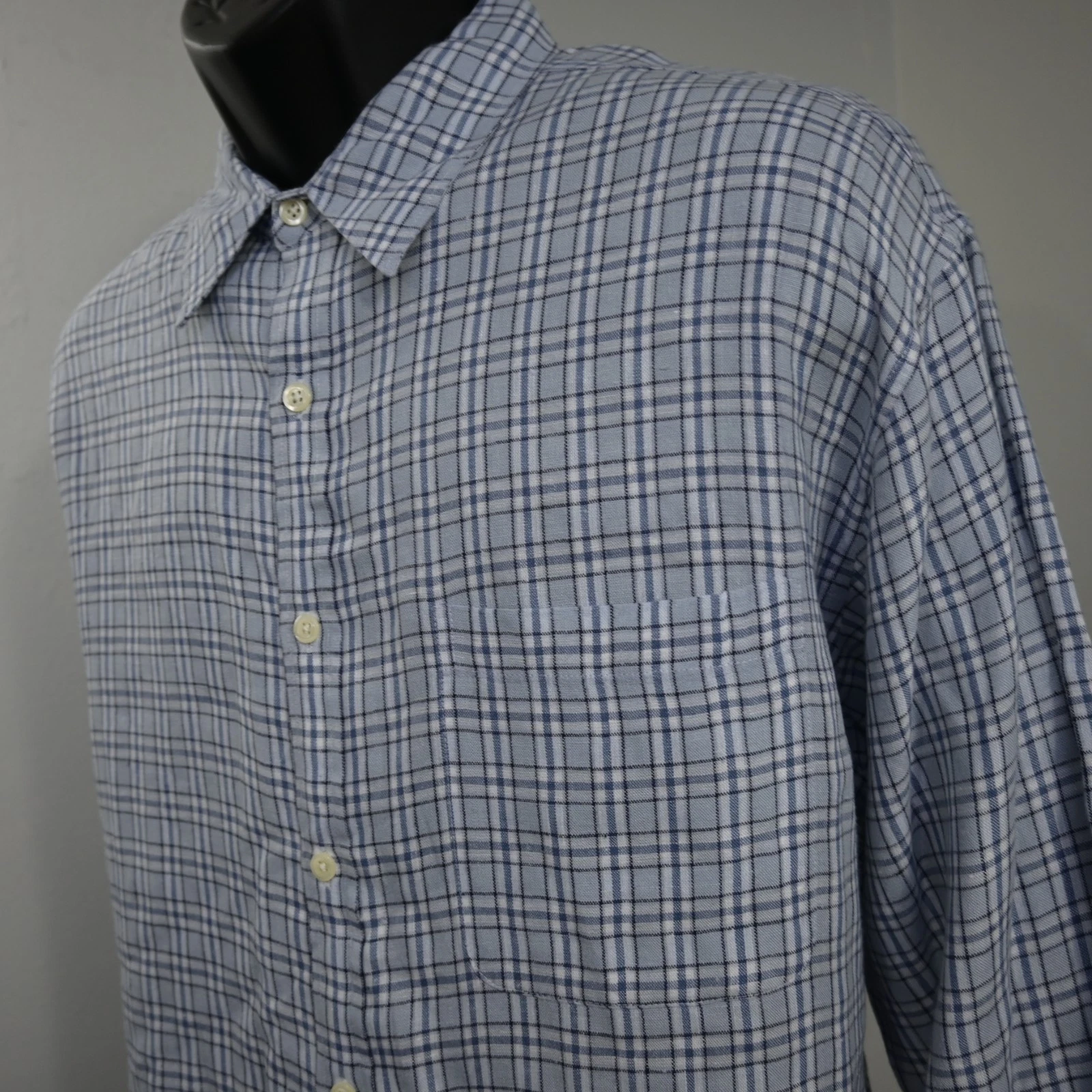J.CREW Oarsman Button Up Shirt 100% Linen Plaid Long Sleeve Mens Size Large