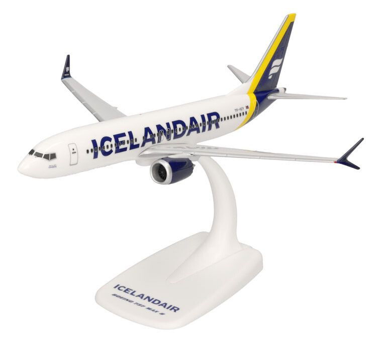 Réplique Boeing 737 Max 8 Icelandair Herpa 1/200 sans montage pour vitrine sans poussière