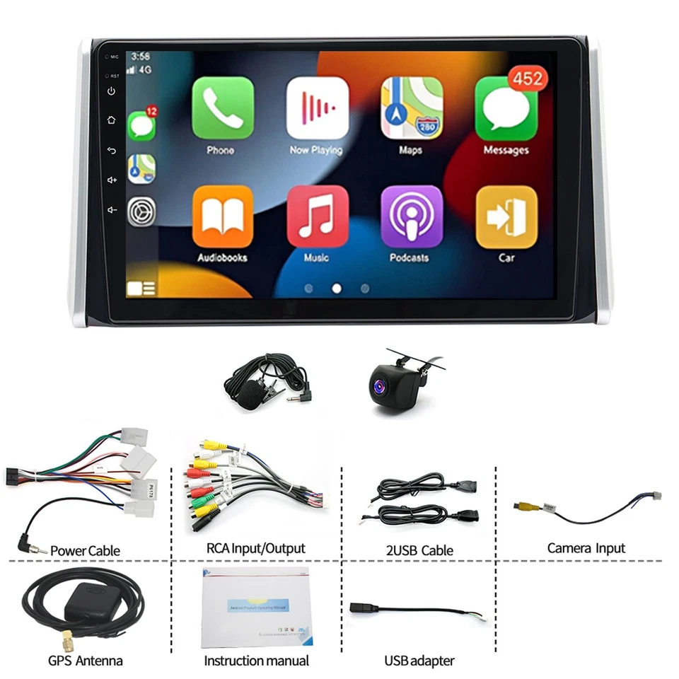 Radio de coche estéreo Android 14 CarPlay BT GPS navegación 4+64 GB para Toyota RAV4 2018-2020 Foto 4 de 4