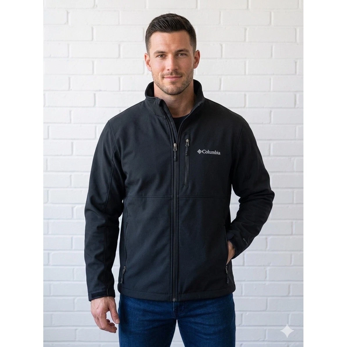 Columbia Ascender Softshell Jacket Mens Large Black Full Zip Windbreaker Coat