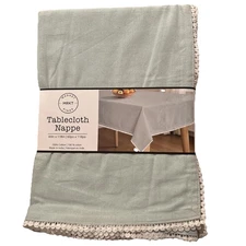 Market Finds Cotton Tablecloth 60”x118” Sage Green with Border NEW