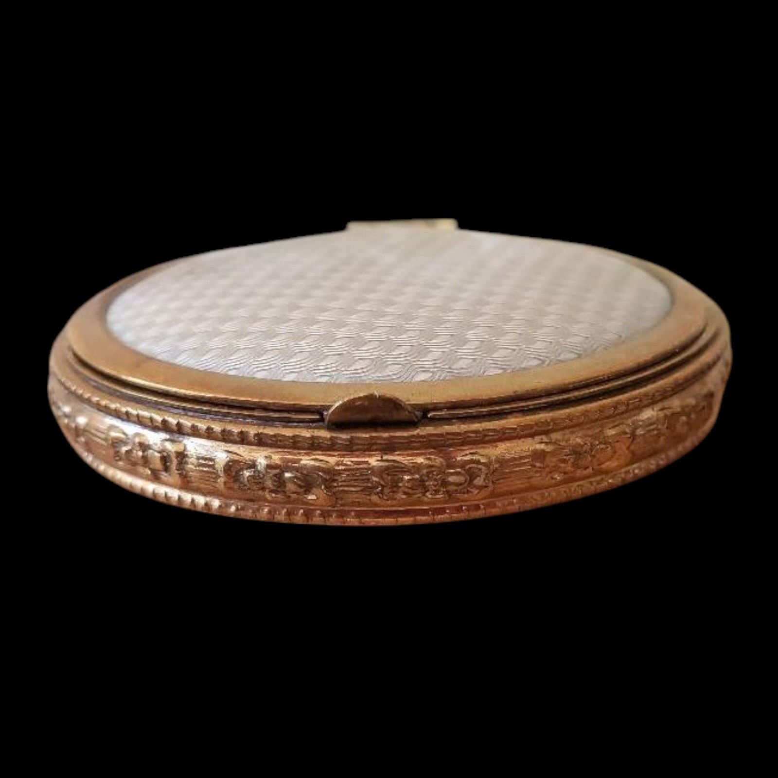 Vintage 20s Blue Guilloche Enamel Rouge Powder Compact - Some Rouge Present