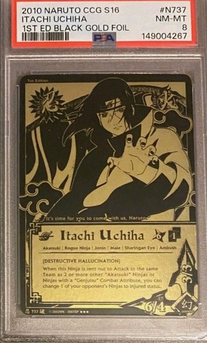 Bandai 2010 Naruto CCG Itachi Uchiha 1st Edition Black Gold Foil PSA 8 N-737