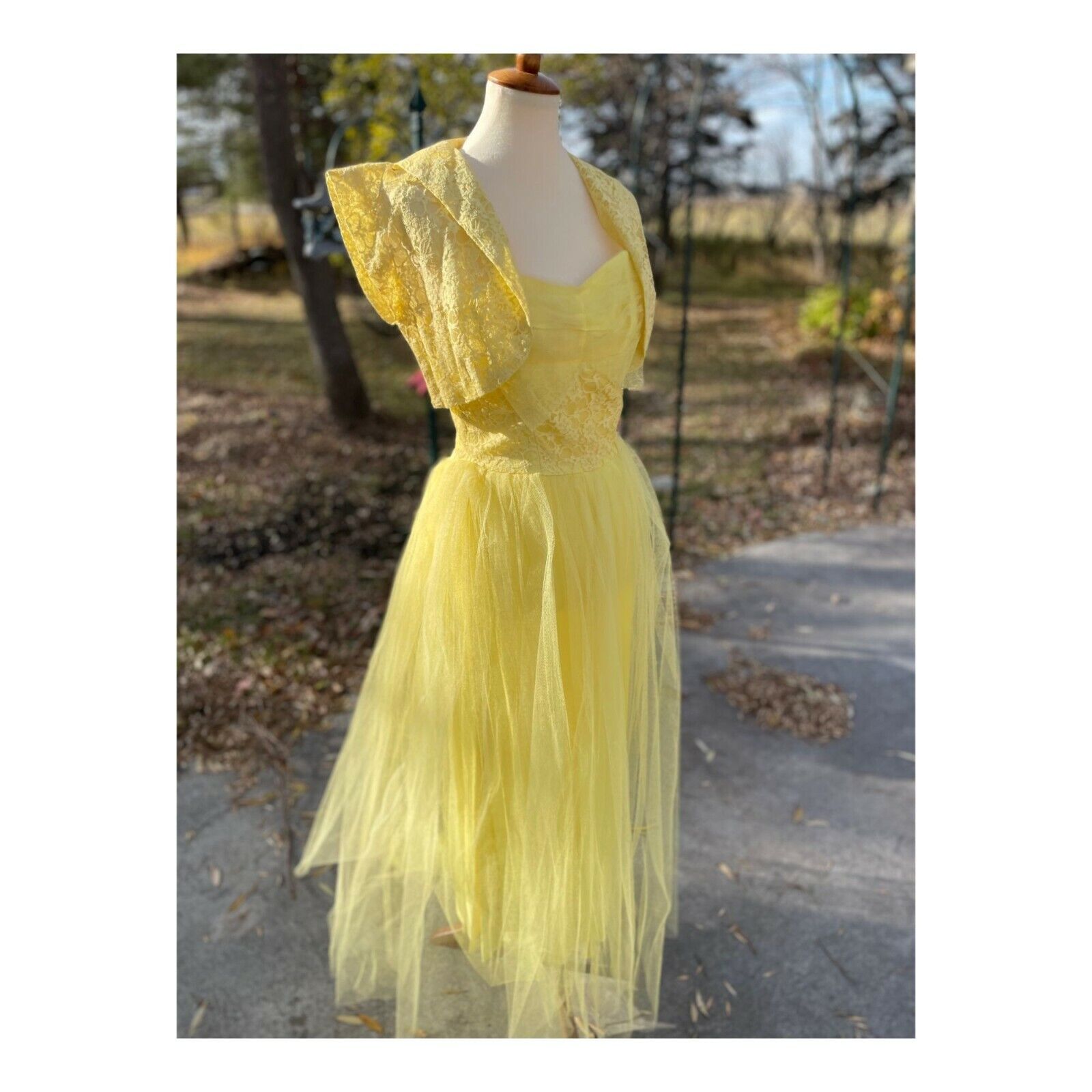 1950s Yellow Formal Dress Matching Bolero Lace Tu… - image 2
