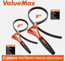 ValueMax 2PC 4" & 6" Rubber Strap Wrench Set Adjustable Straps  Nylon TPR Handle