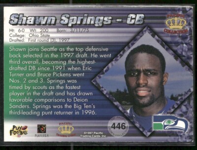 1997 Pacific Collection Shawn Springs #446 RC Seattle Seahawks | eBay