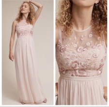 BHLDN Baldwin Tulle Embroidered Gown In Cinnamon Rose Size 10