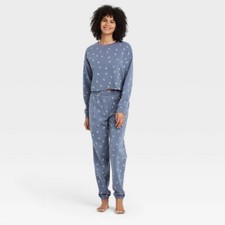 Women's Floral Print Cropped Fleece Lounge Sweatshirt - Colsie Blue L
