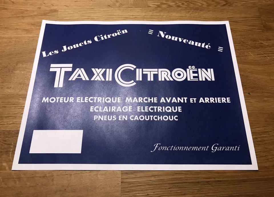 Affiche pour côté de boite en bois du Taxi B14 Electrique Jouets Citroën 1/7eme - Photo 1/4