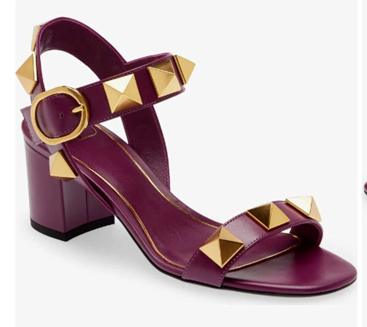Sz. 37.5 VALENTINO GARAVANI Sandals Roman Studs Prune Leather Heels