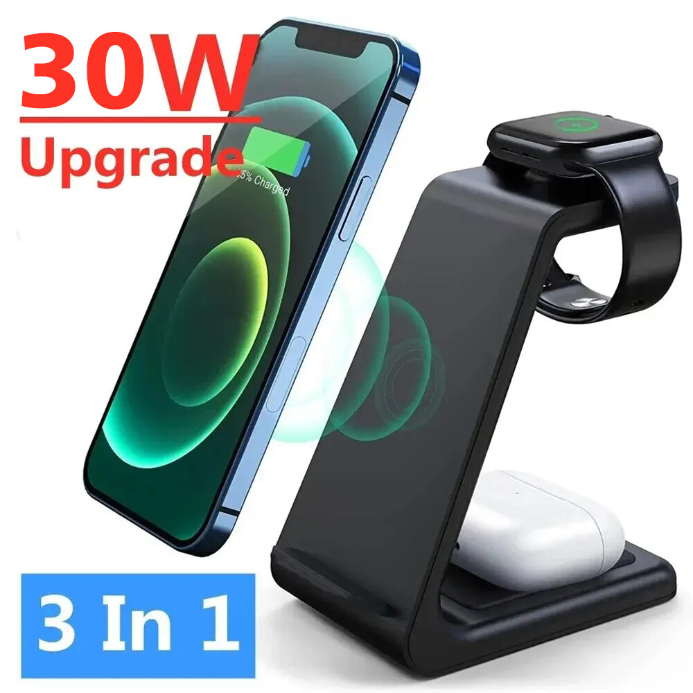 Wireless Charger Dock Station 3 in 1 For Apple Watch 9 8 7 6 Air Pods iPhone 15-image