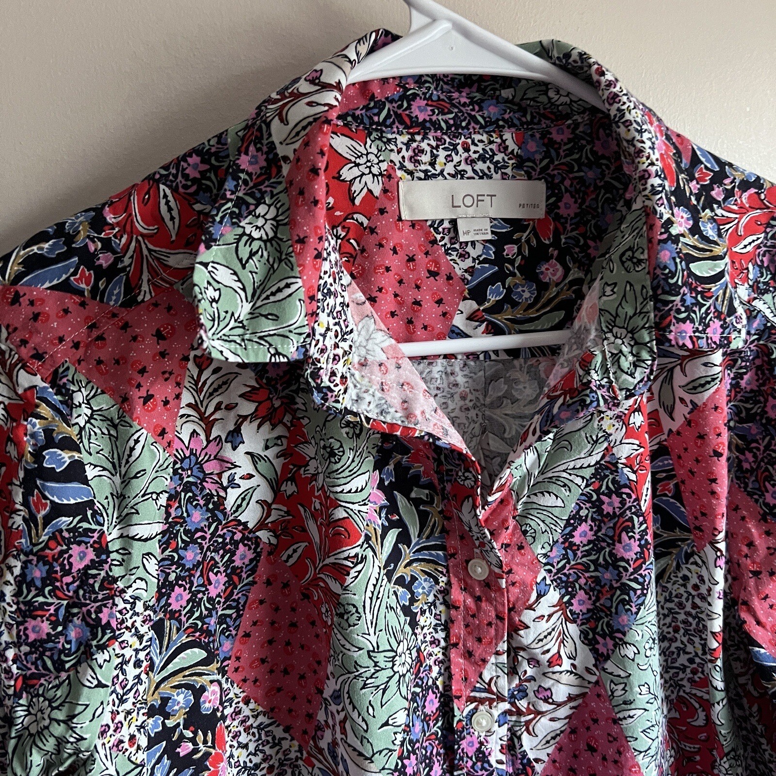 Loft Floral Patchwork Button Front Long Sleeve Bl… - image 2