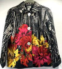 Chico's Jacket Size Medium Colorful Artsy Floral Button Up Lined Long Sleeve