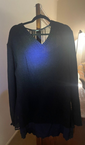 Chan Luu chiffon knit sweater, black, women's medi