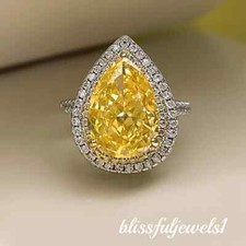 14K 2-Tone Gold Finish 4CT Pear Shape Real Citrine Engagement Wedding Halo Ring
