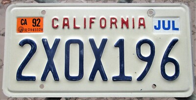 CALIFORNIA License Plate 1992 #2XOX196 - Some Hugs & A Kiss Shown, Good Faith!!!