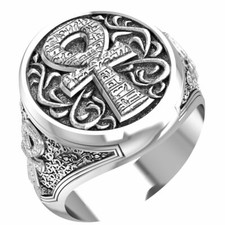 925 Sterling Silver Ankh Cross Ring Protection Gothic Egyptian Key of Life Jewel
