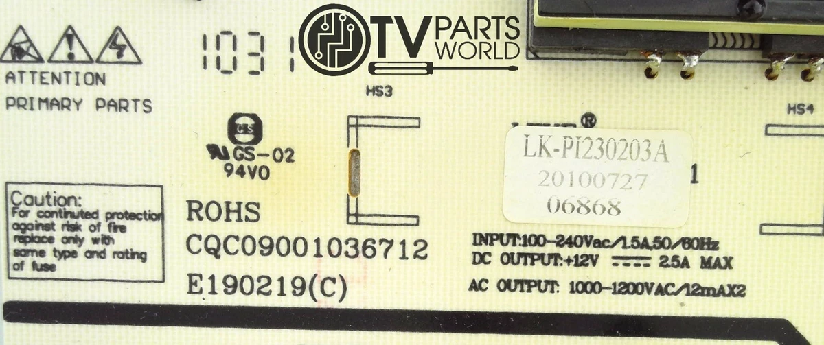 Curtis LCDVD244A Power Supply Board LK-PI230203A CQC09001036712 