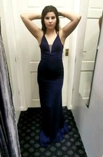 Gino Cerruti 4078S size 8 Navy Blue Evening dress Fishtail Lace up Back NWT