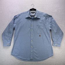 Tommy Hilfiger Shirt Mens XL Blue Casual Button Down Long Sleeve Crest Dad