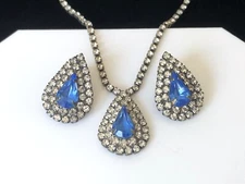 Elegant Vintage Sapphire Blue Rhinestone Necklace & Earring Set