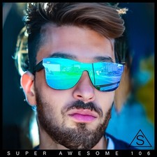 Kush Premium Mens Shield Horn Rim Mirror Lens Sunglasses