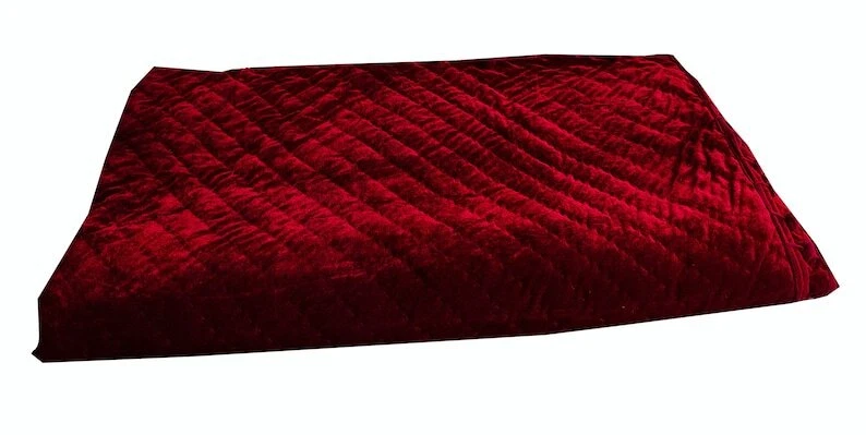 Deep Red Velvet Quilt Velvet Quilt King Lap Size Quilt, Blanket Pick Stitch. - Image 2 of 4