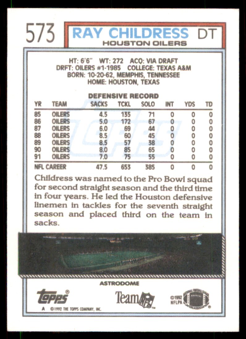 1992 Topps Ray Childress Houston Oilers 573 eBay