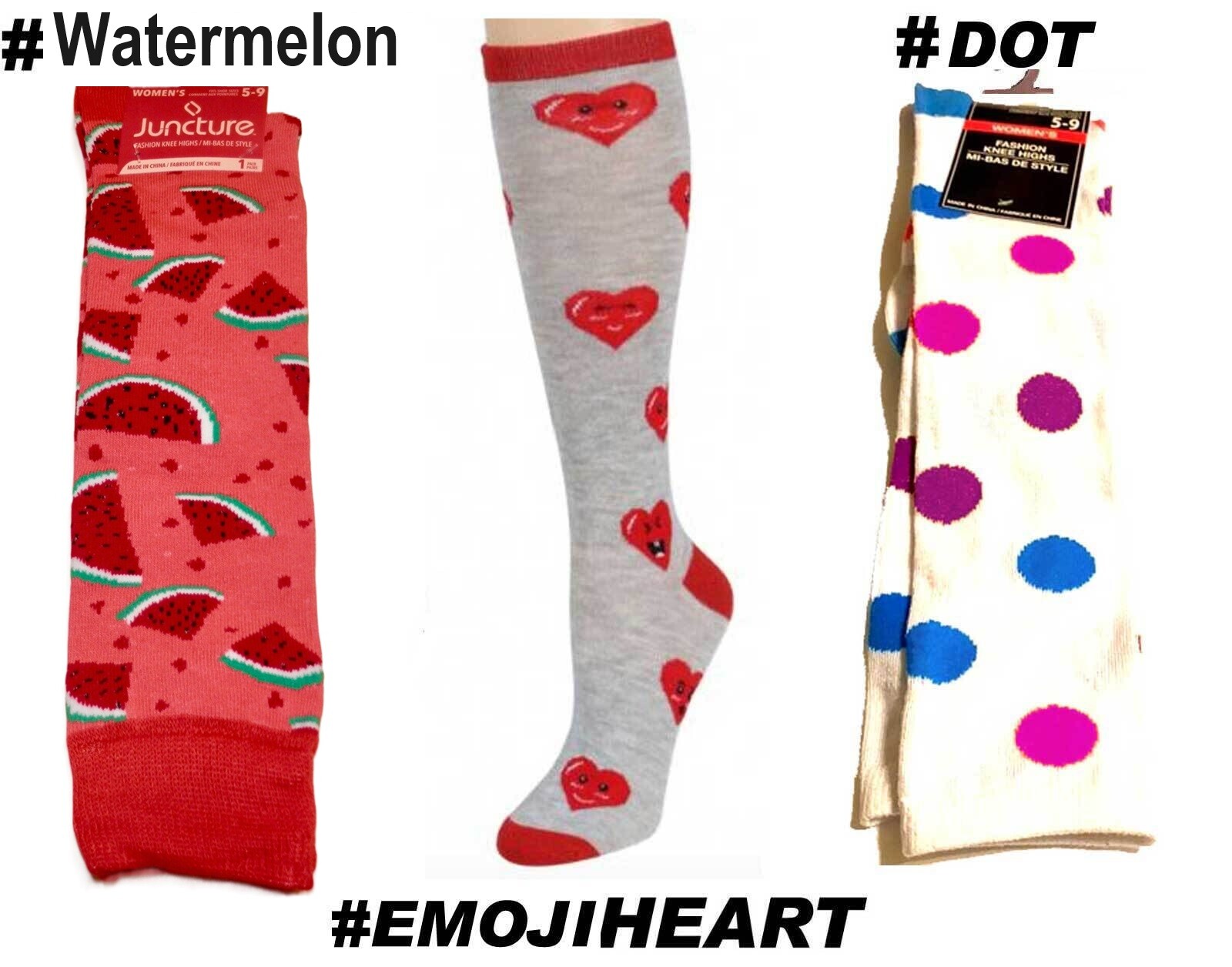 PONY CALZINI AL GINOCCHIO DONNA RAGAZZE FUNKY NOVITÀ Anguria Cuori Emoji Punti a Polka SCEGLI 1