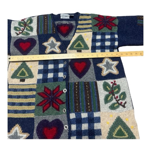 Vintage 90s Northern Isles Winter Or Christmas Patchwork Cardigan Pullover XL - Bild 6 von 8