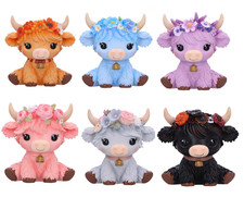 Moo Crew Highland Cow Floral Flower Crown Cute Figurines Collection 10.5cm