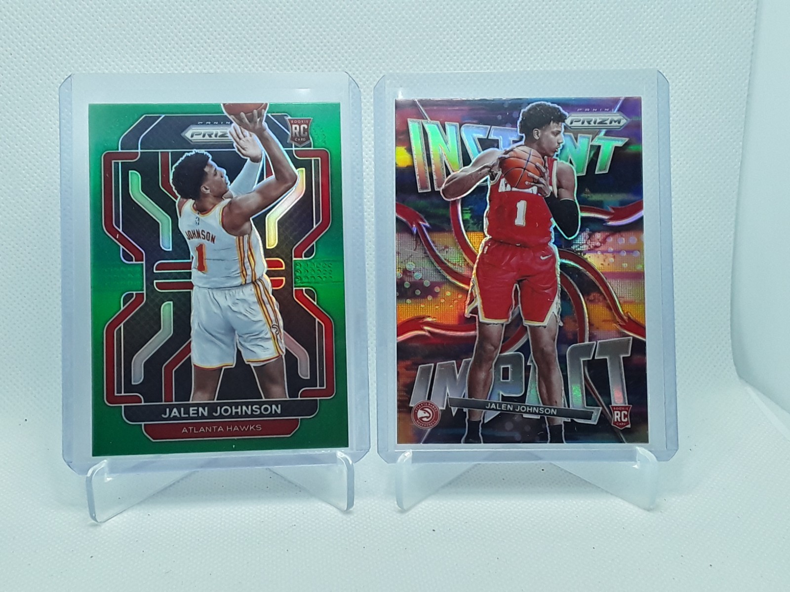 2021-22 Panini Prizm Jalen Johnson Green Prizm Rookie + Instant Impact Prizm RC