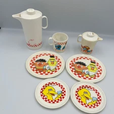 Vintage Sesame Street Plastic Pitcher Mug Plates Ernie Bert Elmo Cookie Monster