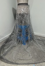 Silver Gray Beaded Sequins Embroidery Lace Fabric 50 Width By The Yard