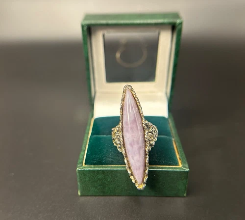 Vintage Adjustable Statement Ring LARGE Glass Cabochon Bold Costume Jewelry