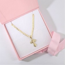 Ladies Gold Cross On 20" Curb Chain Small Crucifix Cross Pendant 9ct Gold Plated