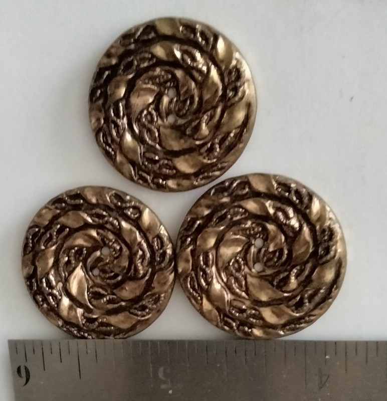 Vintage Molded Plastic Buttons Set of 3 Large Gold Tone Floral 2 Hole Sewing