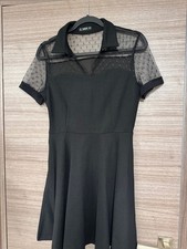 SHEIN Chic Black Mesh Polka Dot Short Sleeve Skater Dress, Size M, Gothic/Vintag
