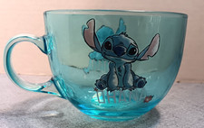 Disney's Stitch Ohana Blue Clear Glass Tea Cup Coffee Mug Lilo Stitch 16 oz