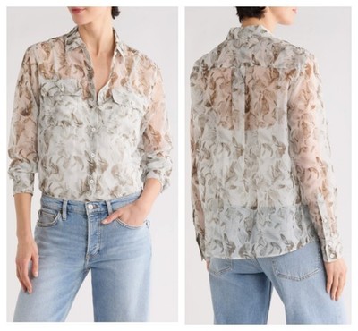 Rag & Bone Womens Sonica White Floral Button Up Pocket Long Sleeve Blouse S $298