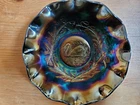 Carnival Glass Crown Crystal AMETHYST  SWAN Sauce